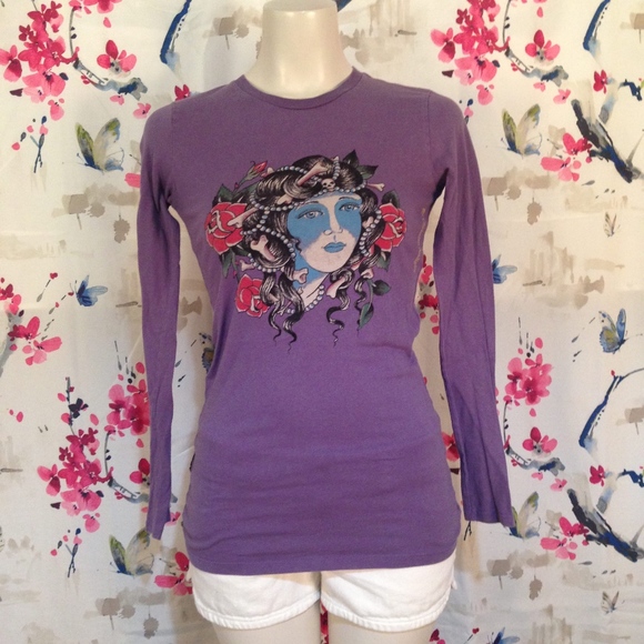 Ed Hardy Tops - Ed Hardy Long Sleeve Purple Top Size S